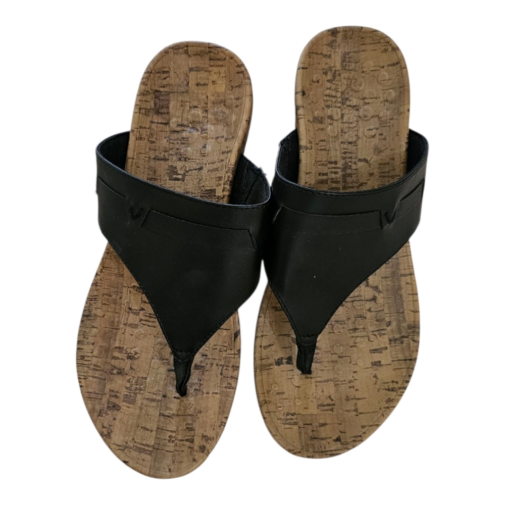 Vionic Black Wedge Sandals with Cork Sole EUC Size 7